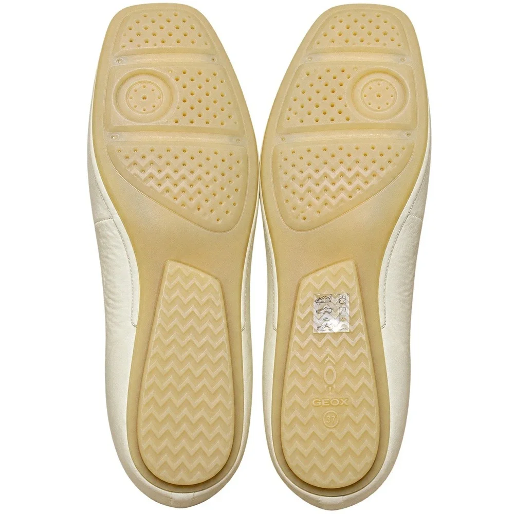 Geox Respira Leather Bow Square Toe Ballet Flats Women Size 37 Cream